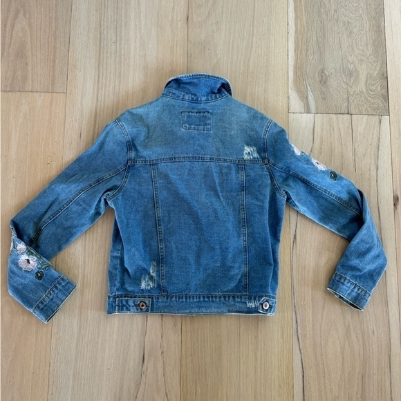 Forever 21 Denim Jean Jacket Floral Embroidered Size Small - Picture 3 of 4